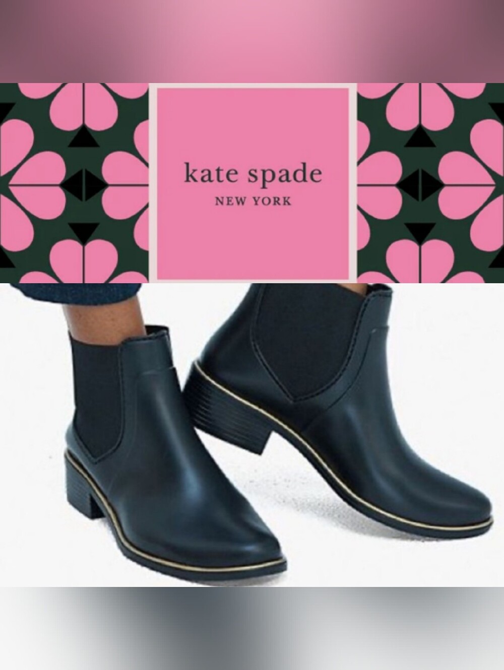 Kate Spade New York Size 11 Black Solstice Sleek PVC Chelsea Rain‎ Boots NWOB